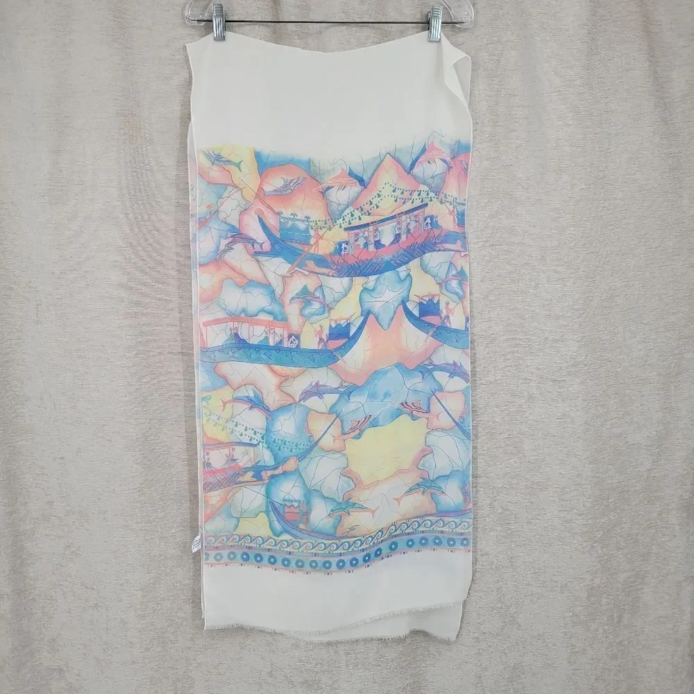 IFASMA Greek Scarf Pastel Abstract Dolphins Vintage